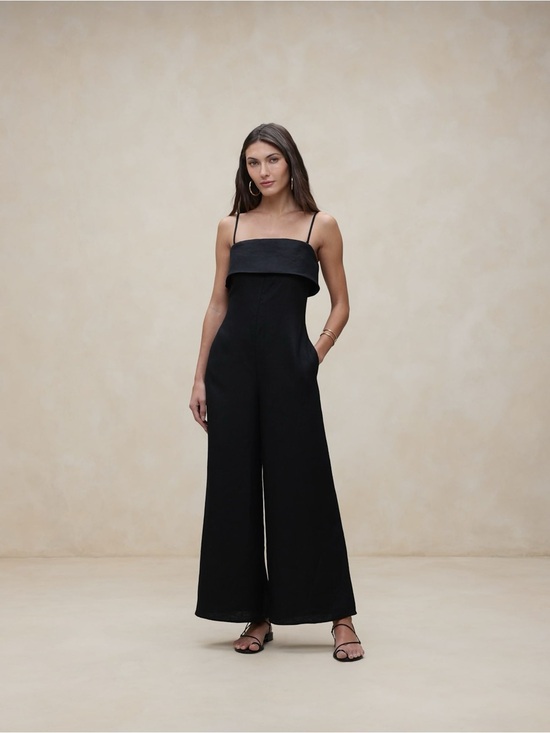 Banana Republic Pants - Banana Republic Black Wide-Leg Strapless Jumpsuit with Foldover Bodice